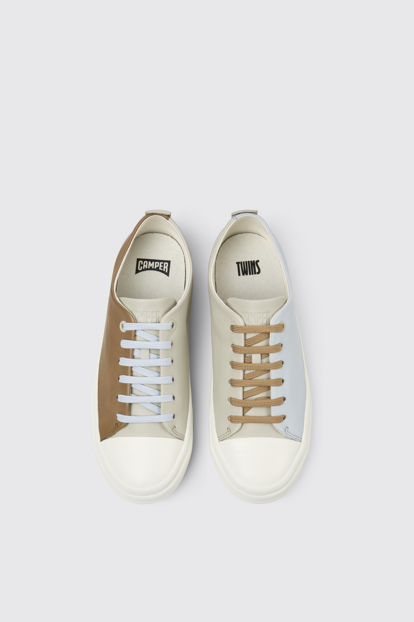 Twins Gray Leather Sneakers for Women. - Image 3
