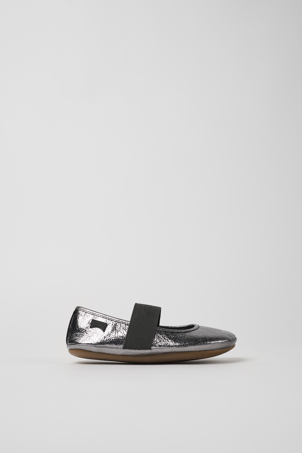 Right Metallic grey leather ballerinas for kids - Image 2