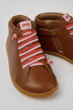Peu Brown Leather Ankle Boots for Kids.