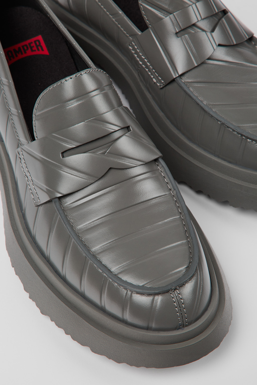 Twins Gray leather loafers for women