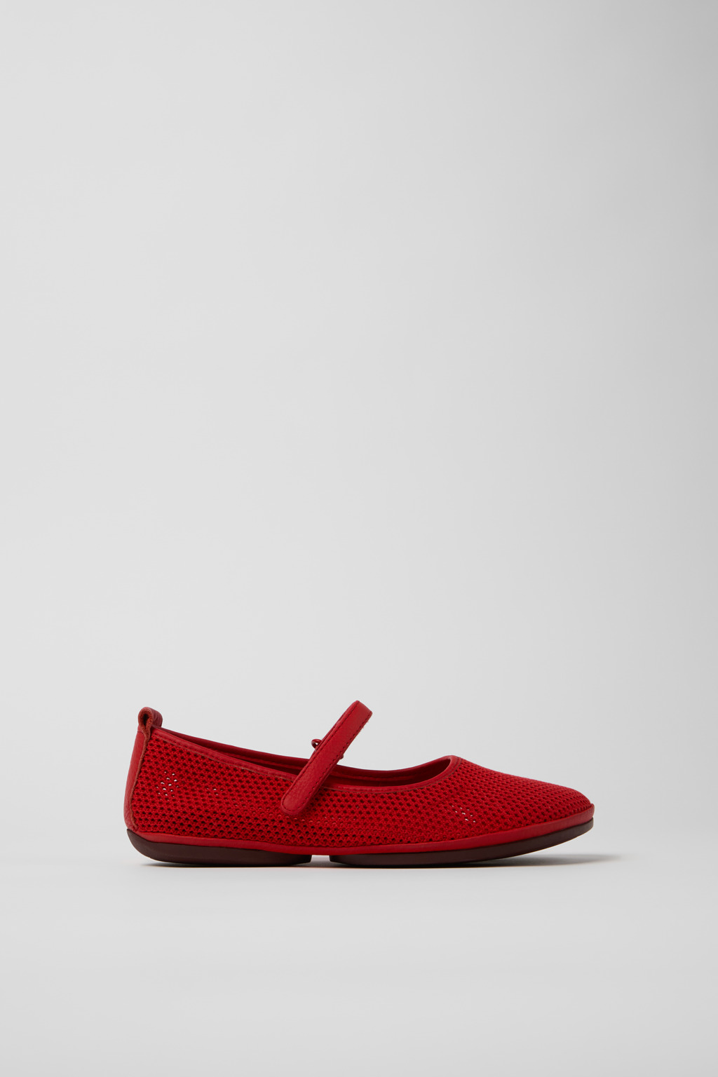 Right Nina Red Tencel Mesh and Leather Ballerinas for Women. - Image 2