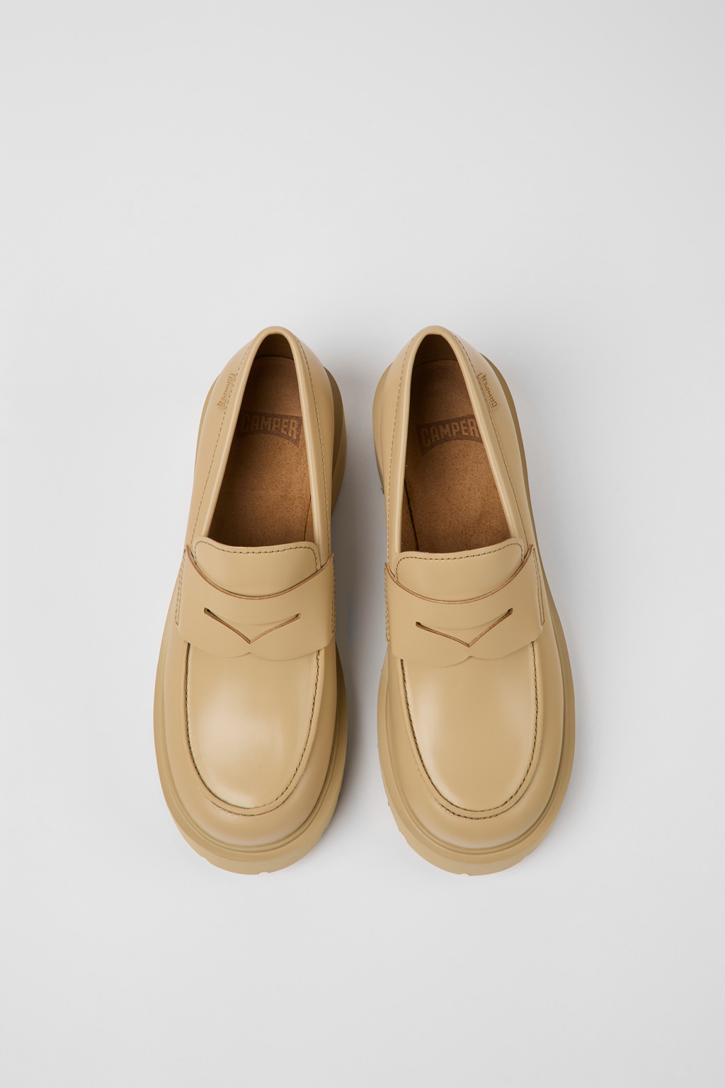 Milah Beige leather loafers for women - Image 4