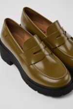 Milah Green Leather Moccasins/Ballerinas for Women.
