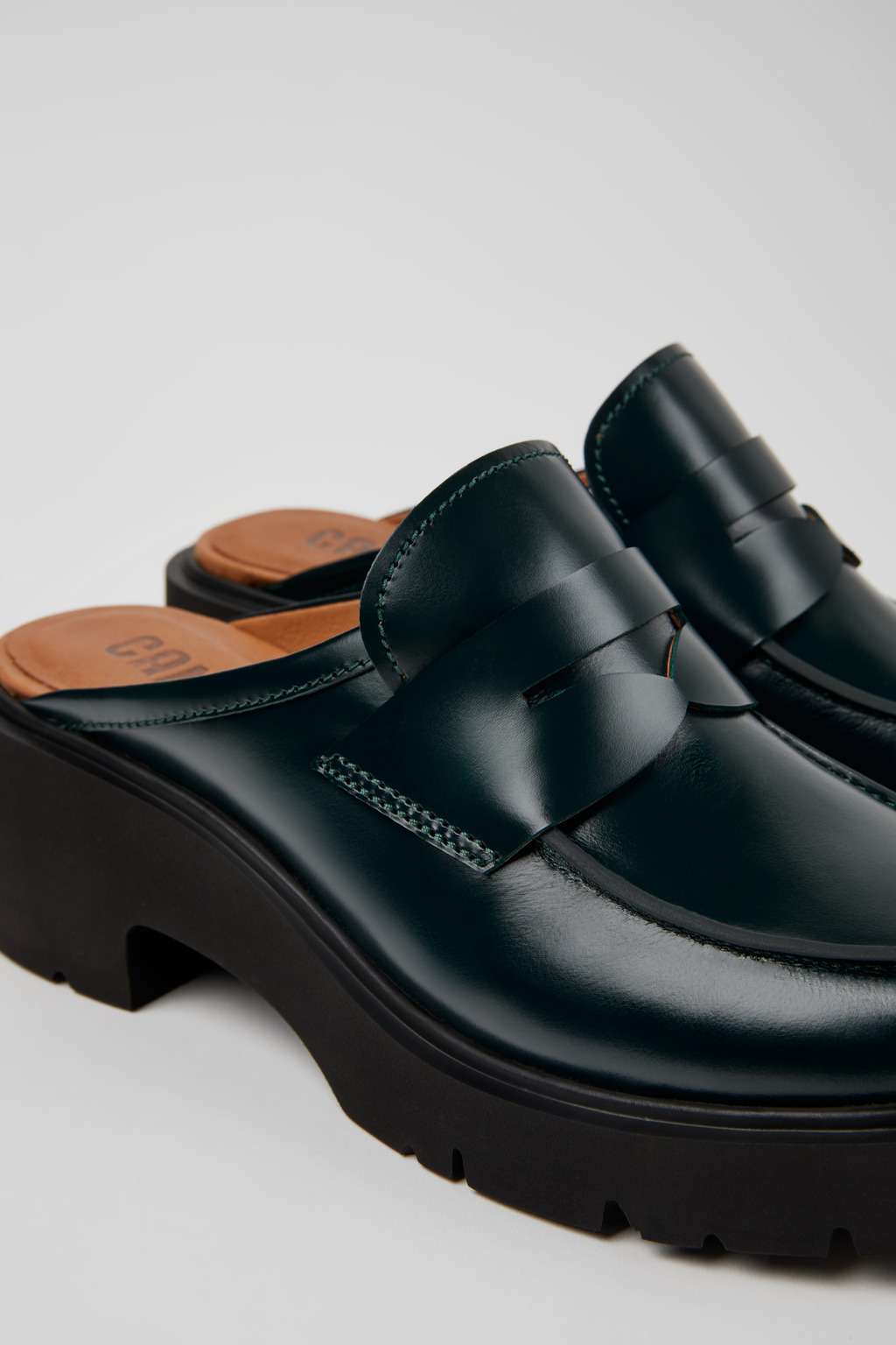 Milah Green Leather Clogs for Women