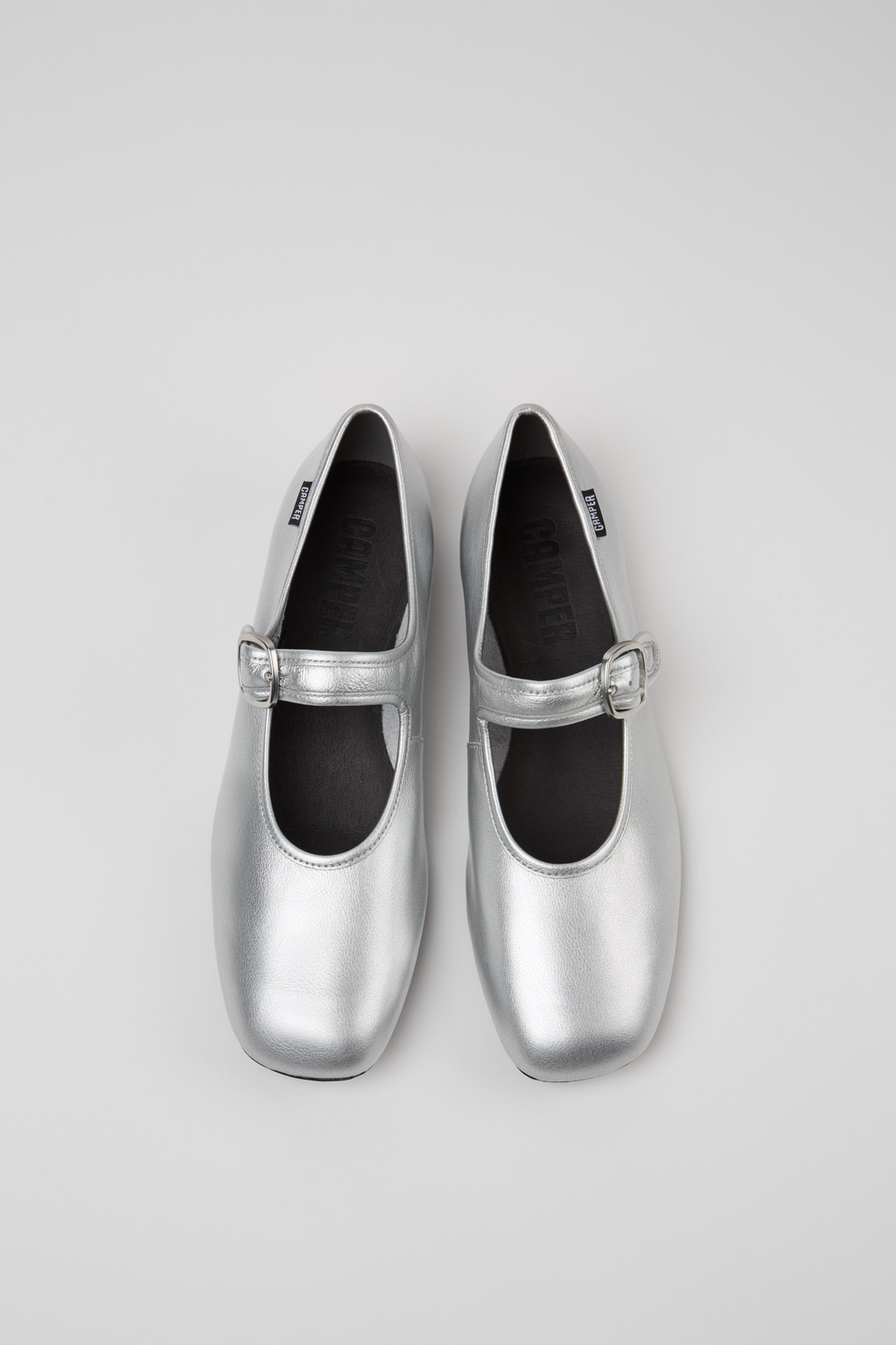 Casi Myra Gray Leather Ballerinas for Women. - Image 4