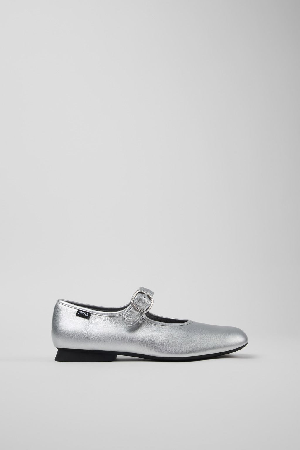 Casi Myra Gray Leather Ballerinas for Women. - Image 2