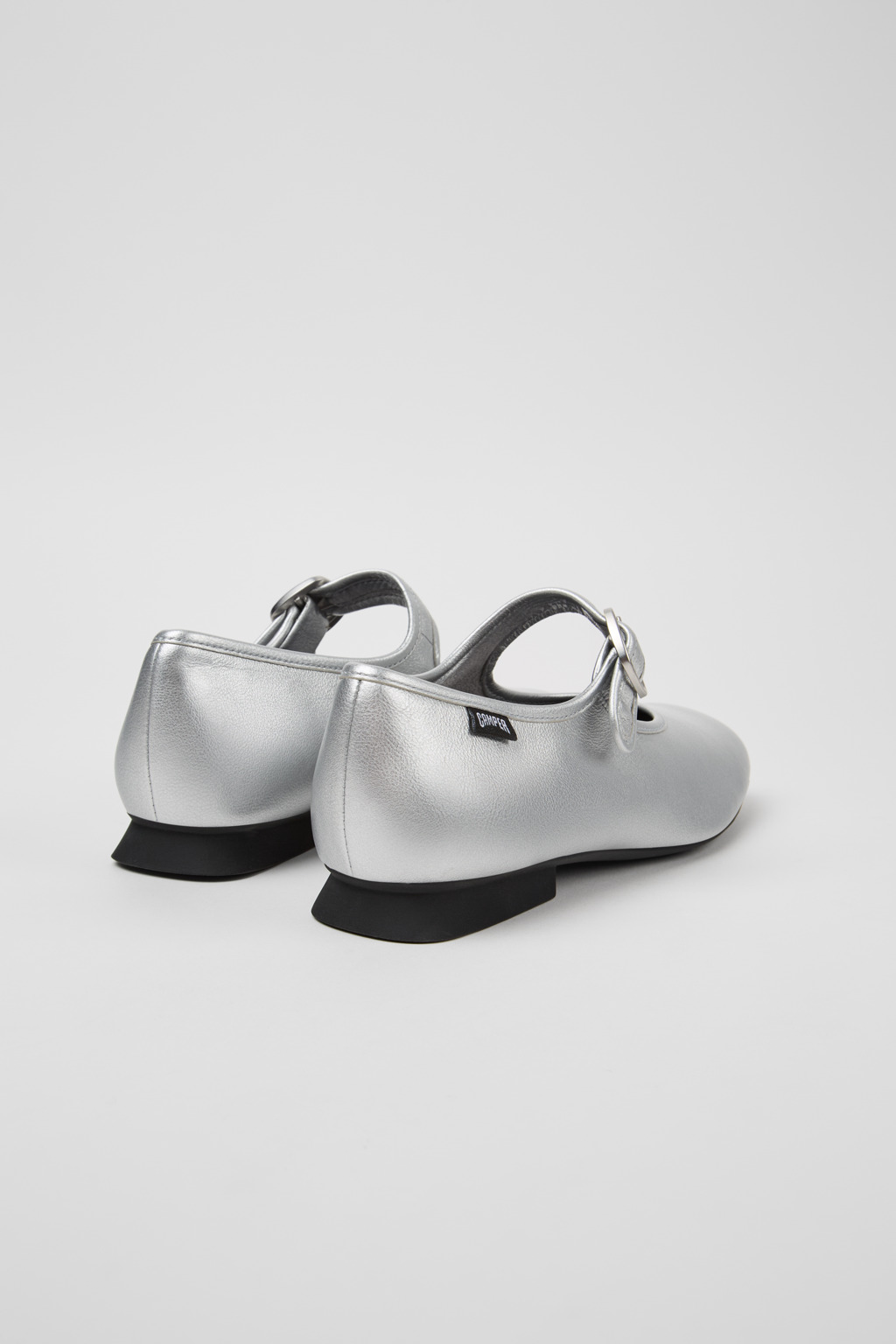 Casi Myra Gray Leather Ballerinas for Women. - Image 3