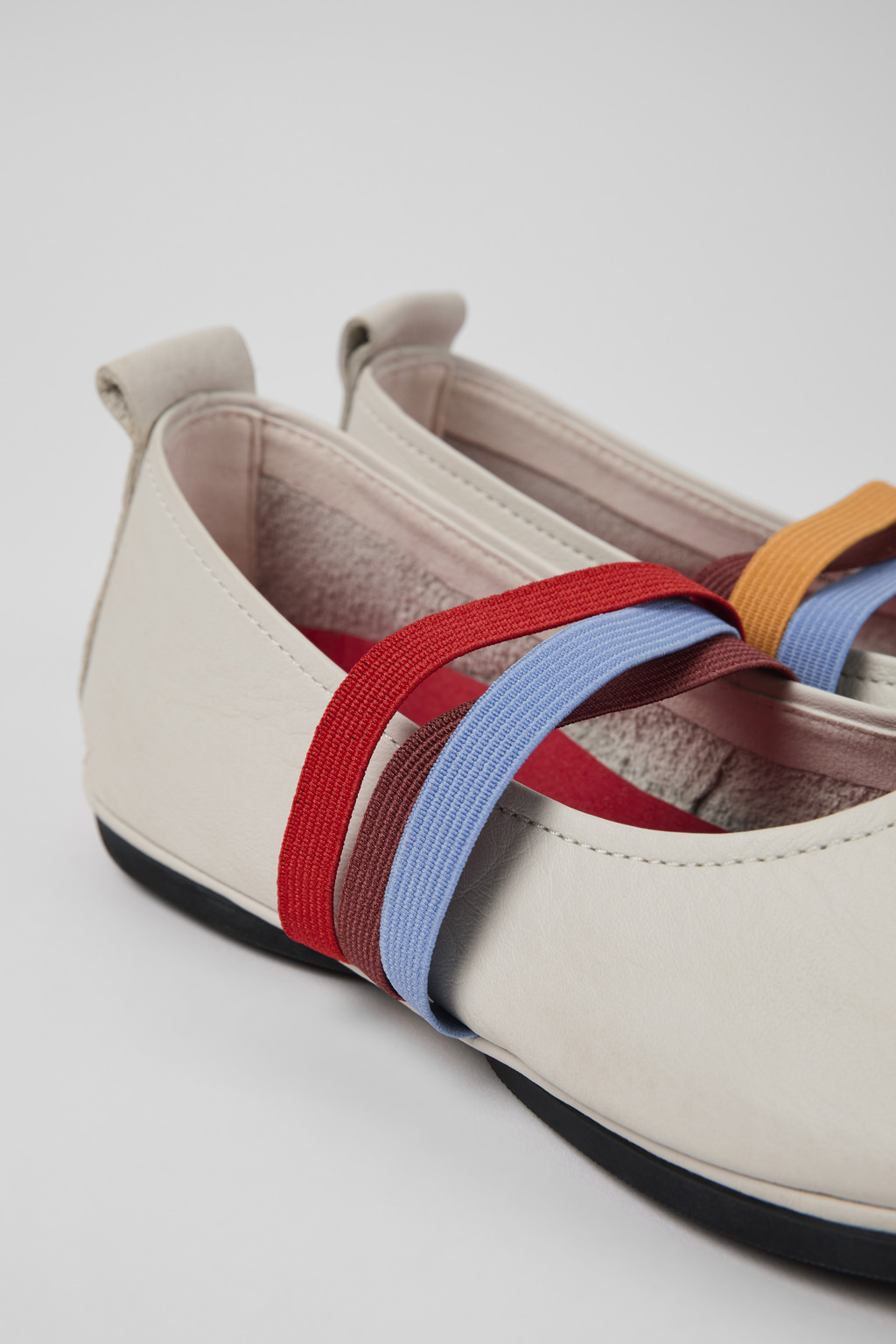 Twins White Leather Ballerina Shoes for Women with Rubber Outsoles.