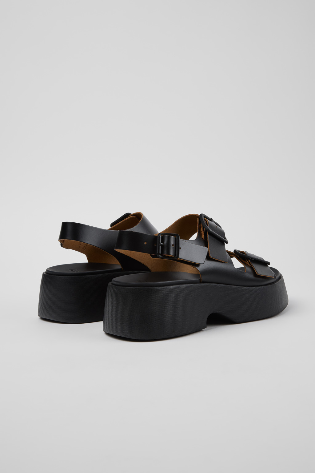 Tasha Black Leather Sandals for Women. - Image 3