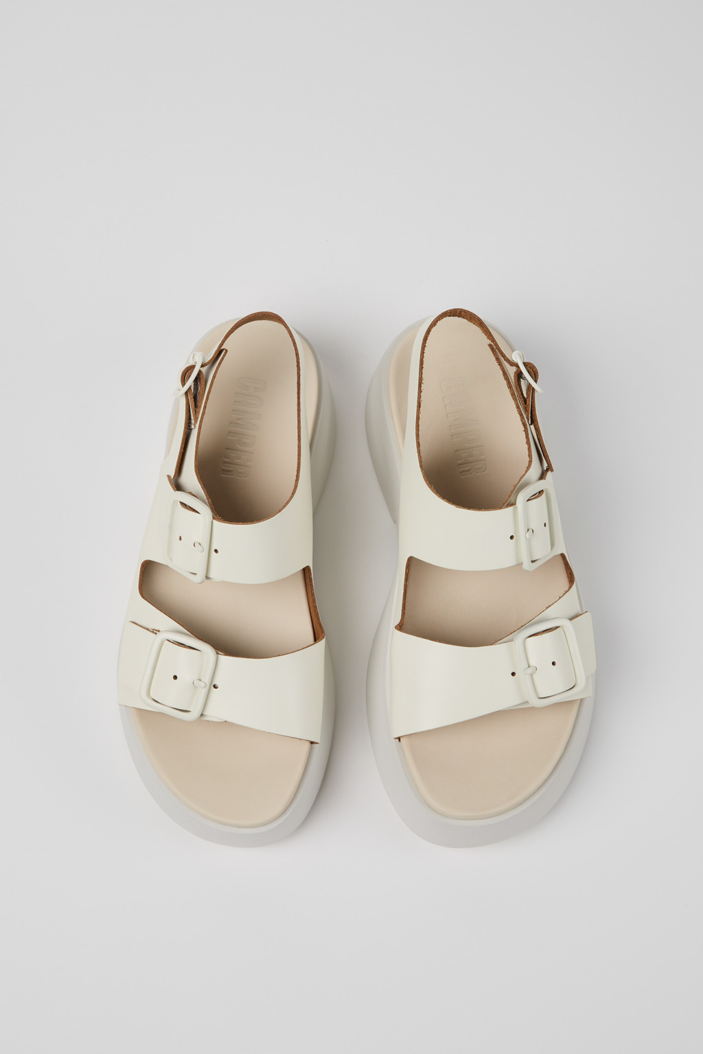 Tasha White Leather Sandals for Women. - Image 4