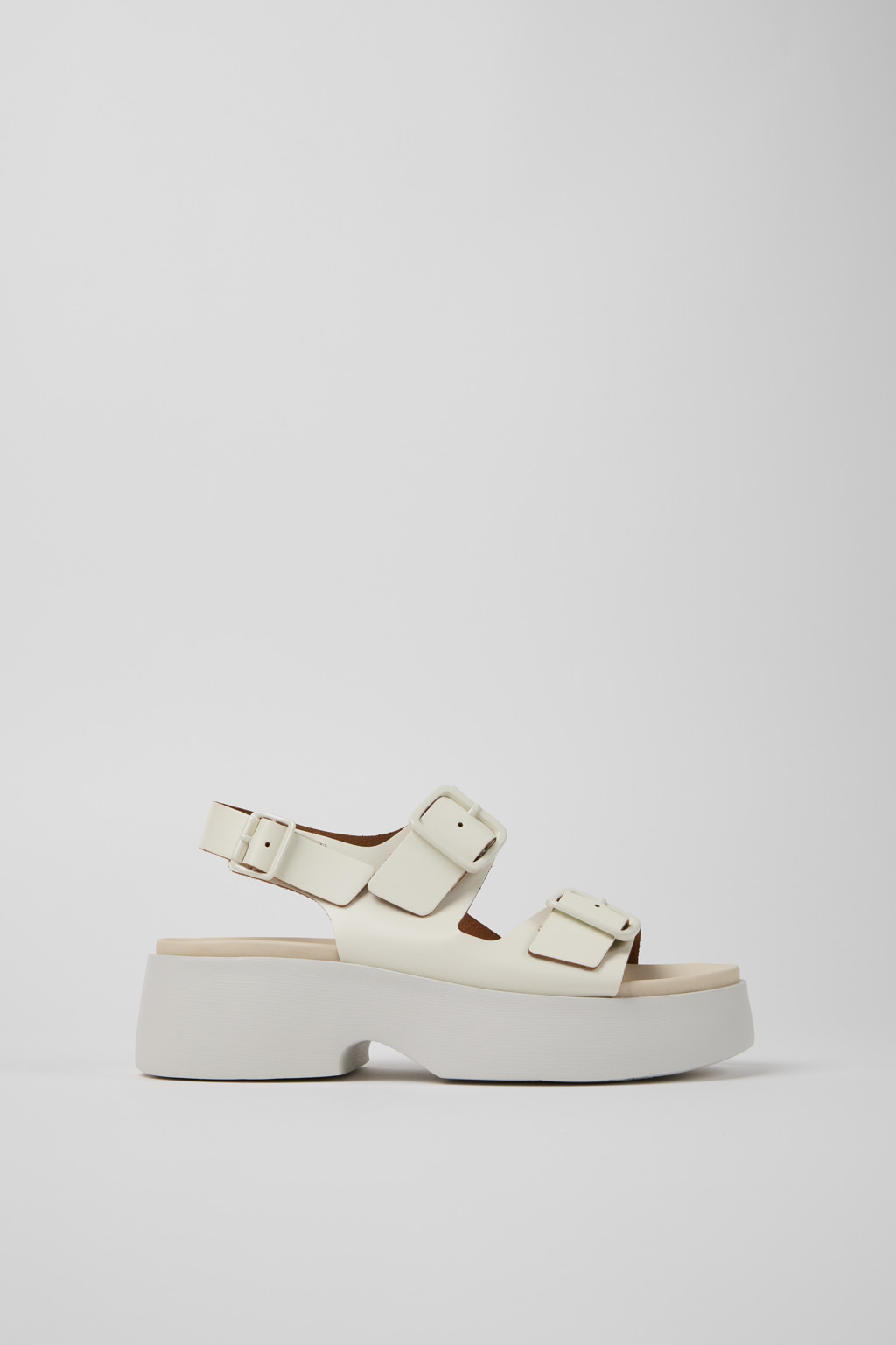 Tasha White Leather Sandals for Women. - Image 2
