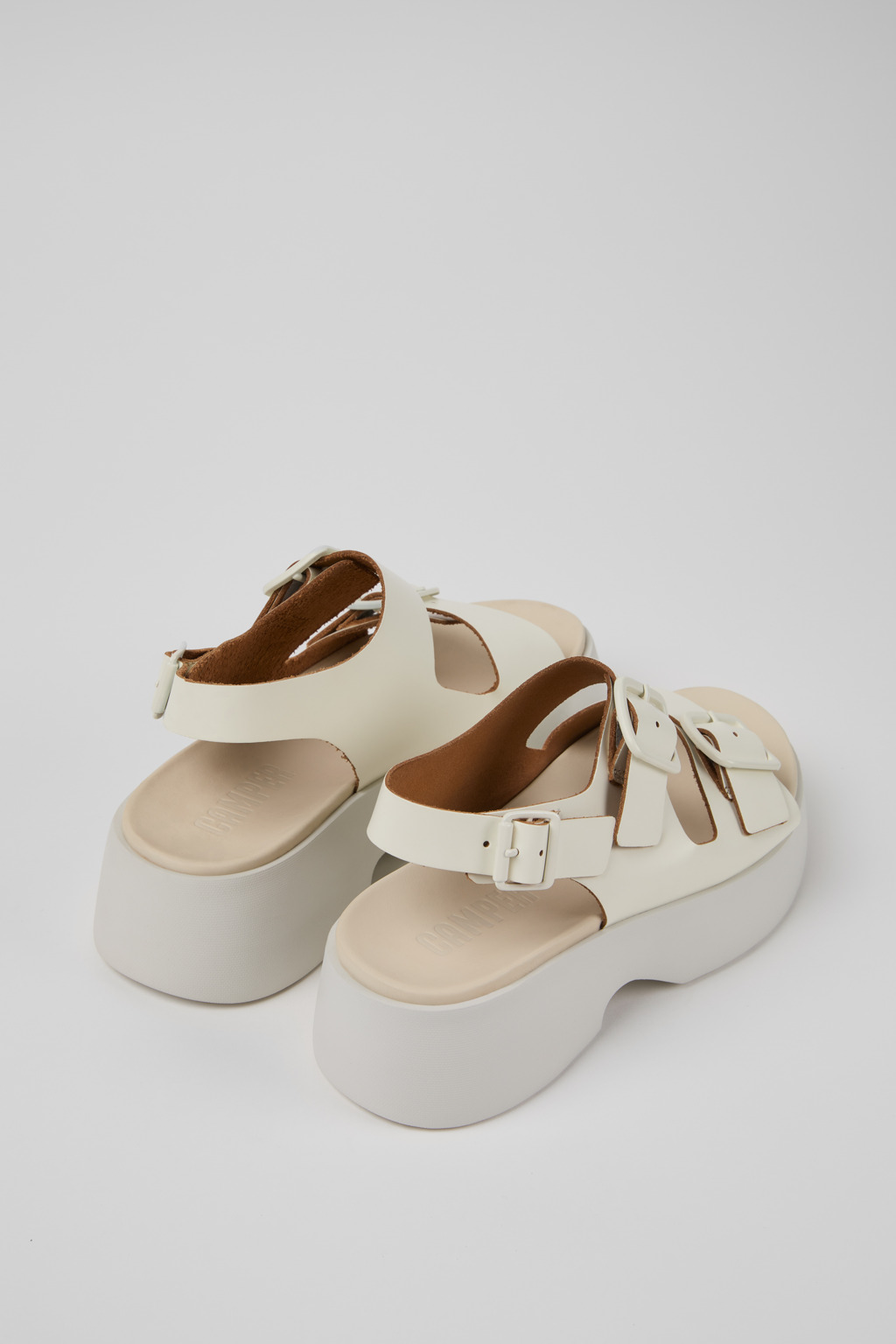 Tasha White Leather Sandals for Women. - Image 3