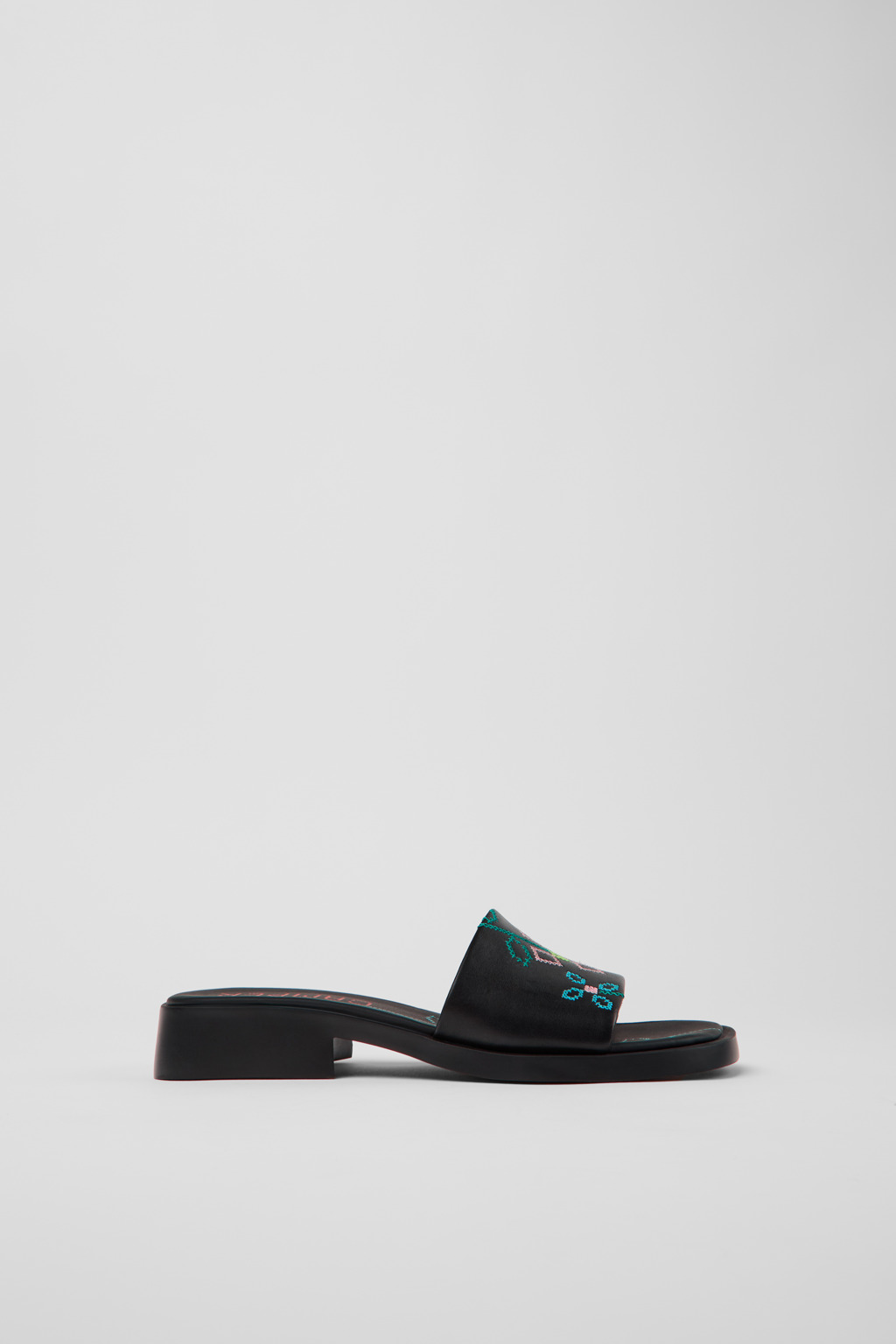 Twins Black Leather Women's Sandal. - Image 2