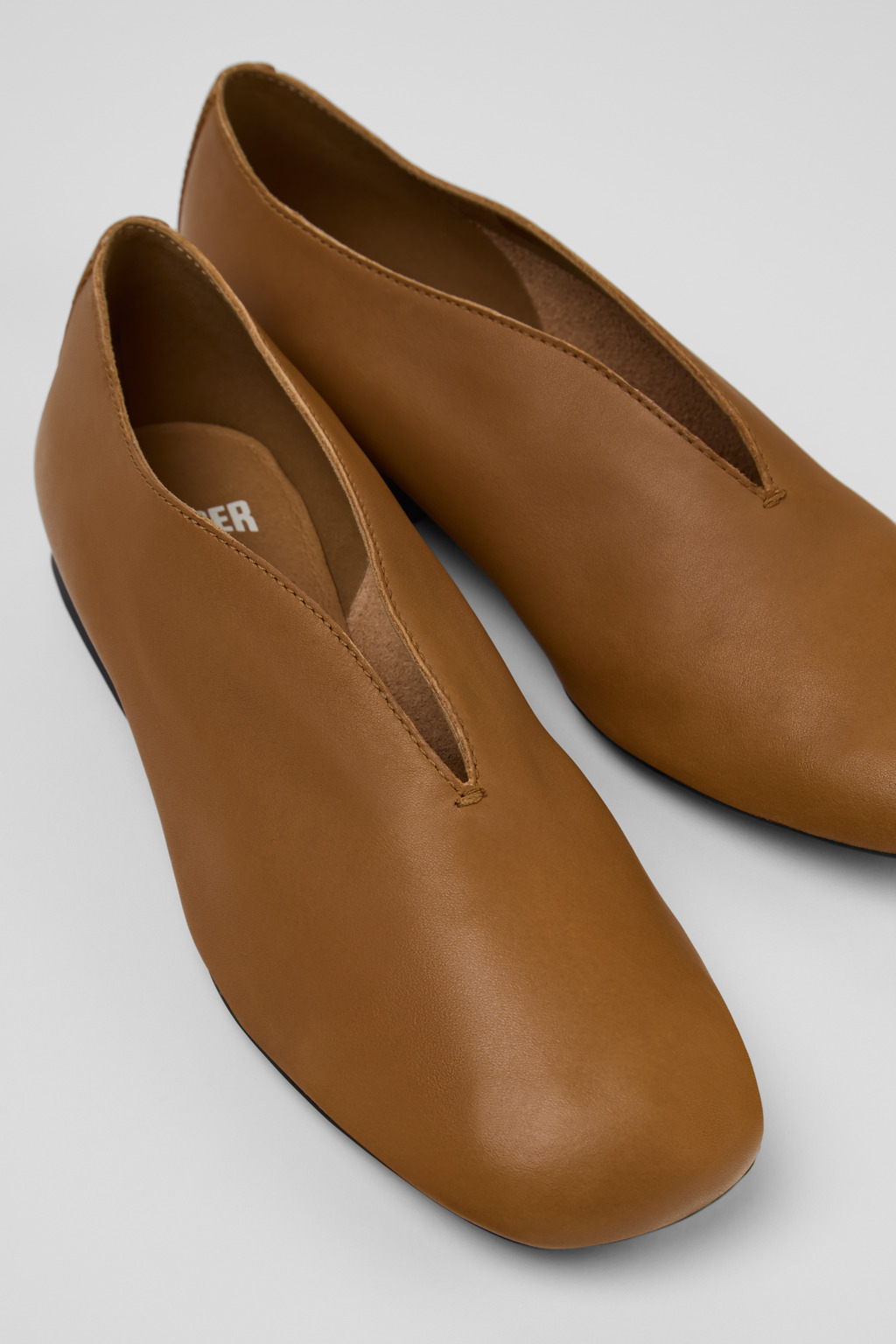 Casi Myra Brown Leather Ballerinas for Women.