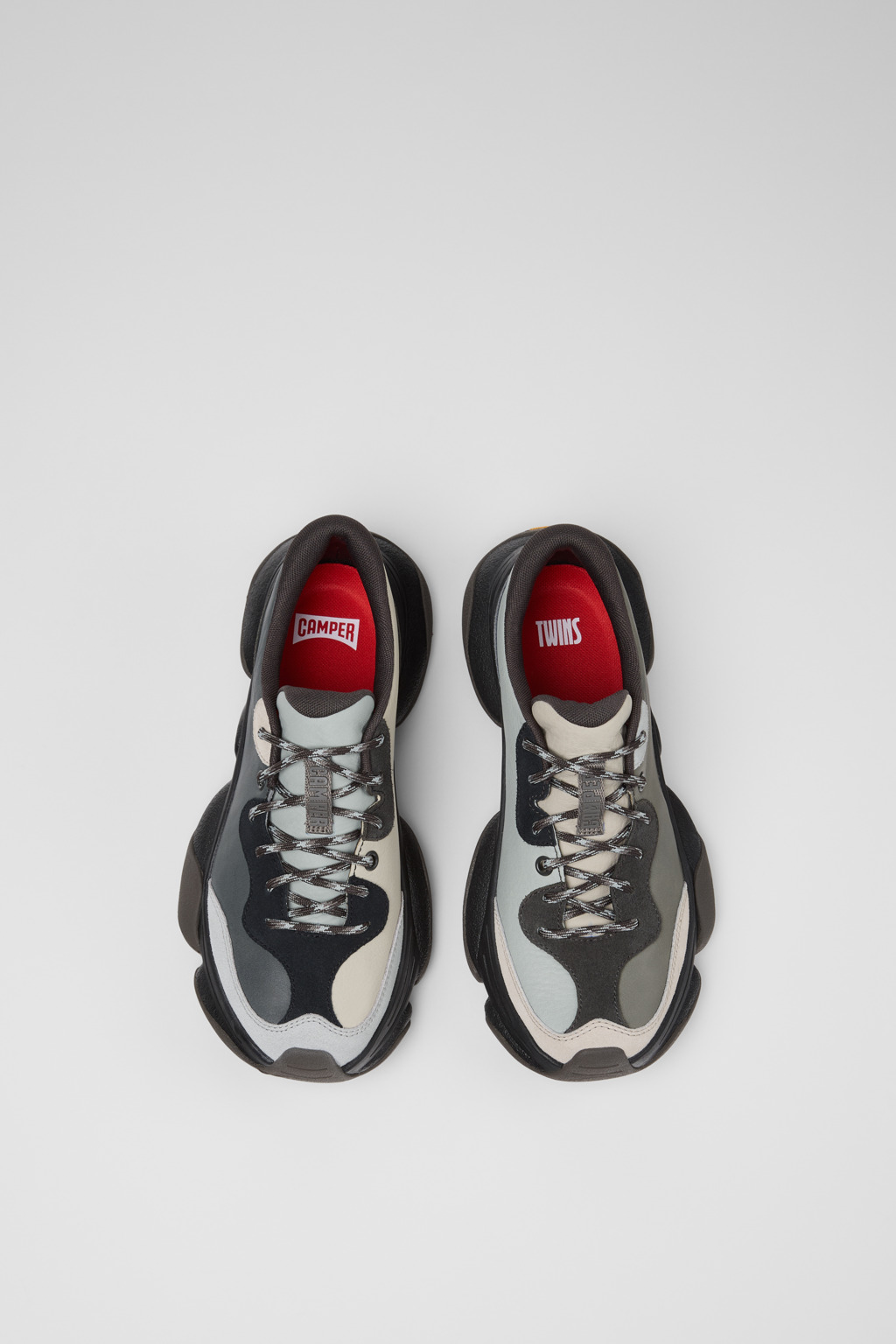 Twins Gray and Black Leather and Nubuck Sneakers for Women. - Image 5