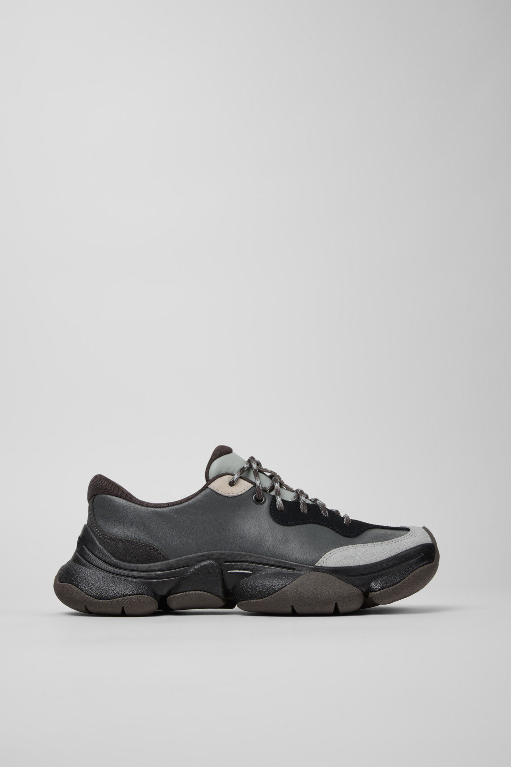 Twins Gray and Black Leather and Nubuck Sneakers for Women. - Image 3