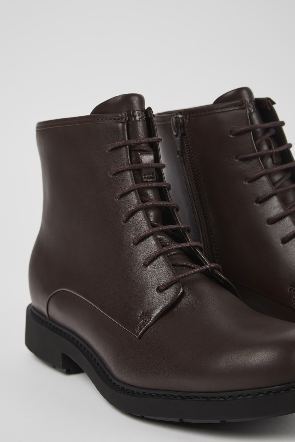 Neuman Brown Leather Mid Boots for Women.