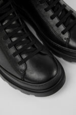 Brutus Black Leather Mid Boots for Women.