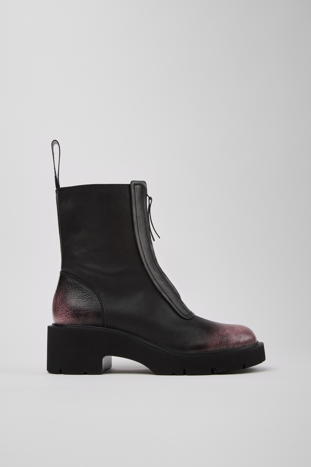 Milah Black and Pink Leather Mid Boots for Women. - Image 2