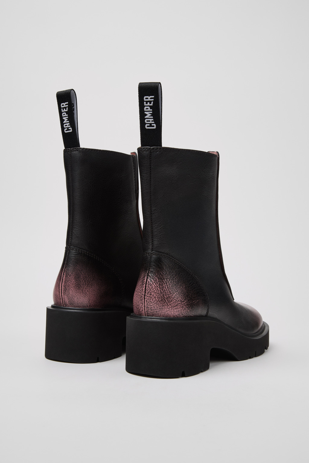 Milah Black and Pink Leather Mid Boots for Women. - Image 3