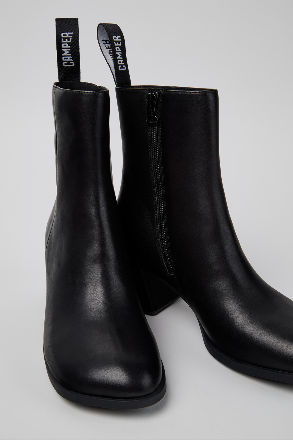 Kora Black Leather Mid Boots for Women.