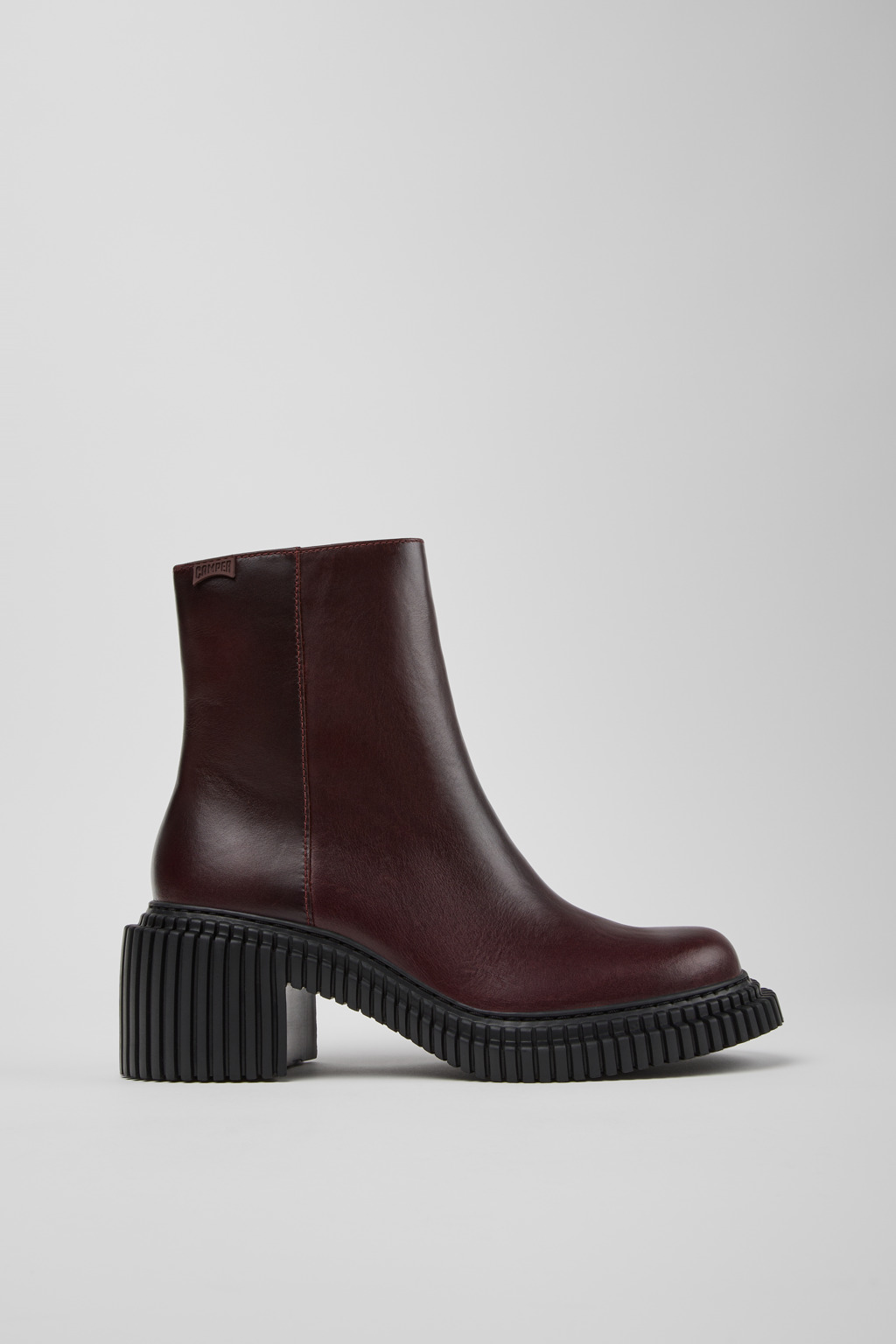 Pix London Burgundy Leather Mid Boots for Women. - Image 2