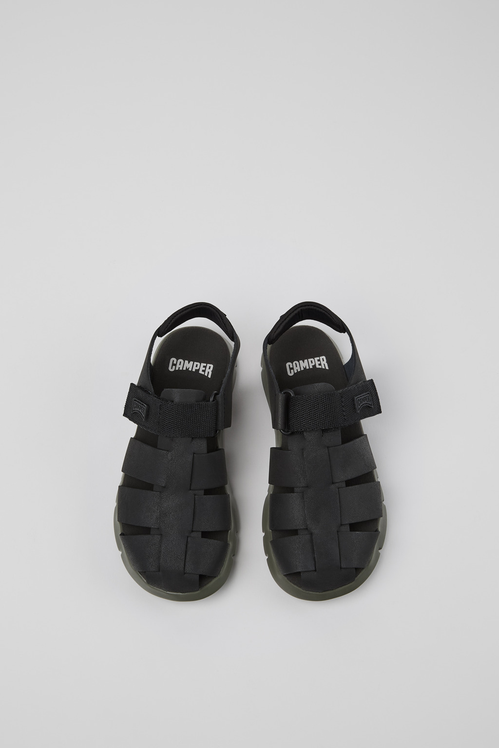 Oruga # Black Leather and Textile Kids' Sandal. - Image 4