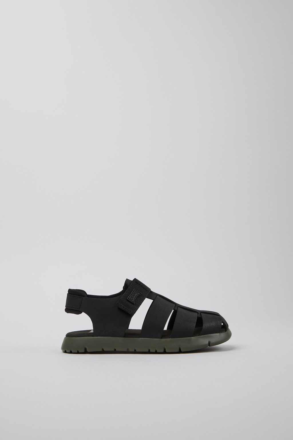 Oruga # Black Leather and Textile Kids' Sandal. - Image 2