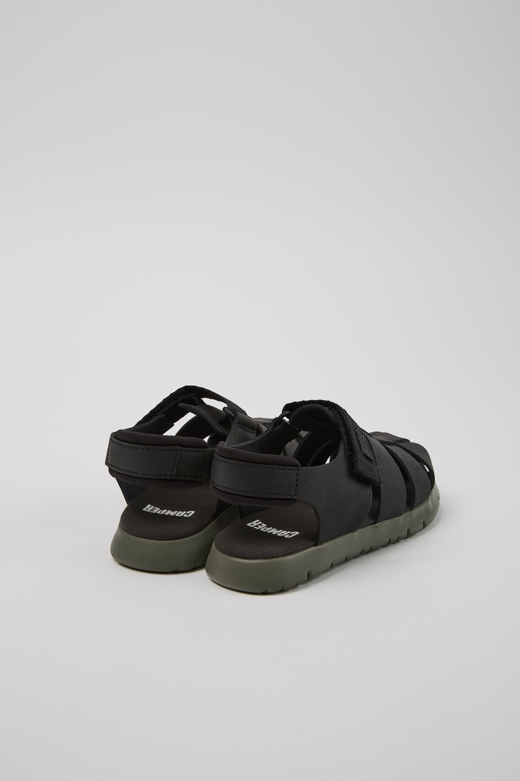 Oruga # Black Leather and Textile Kids' Sandal. - Image 3