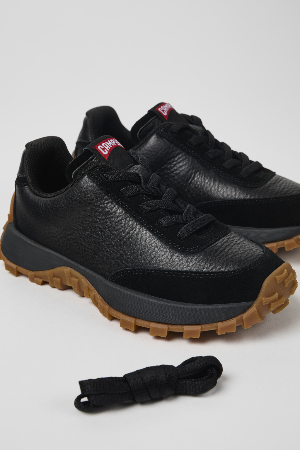 Drift Trail Black Leather and Nubuck Sneaker for kids