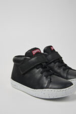 Peu Touring Black leather ankle boots for kids