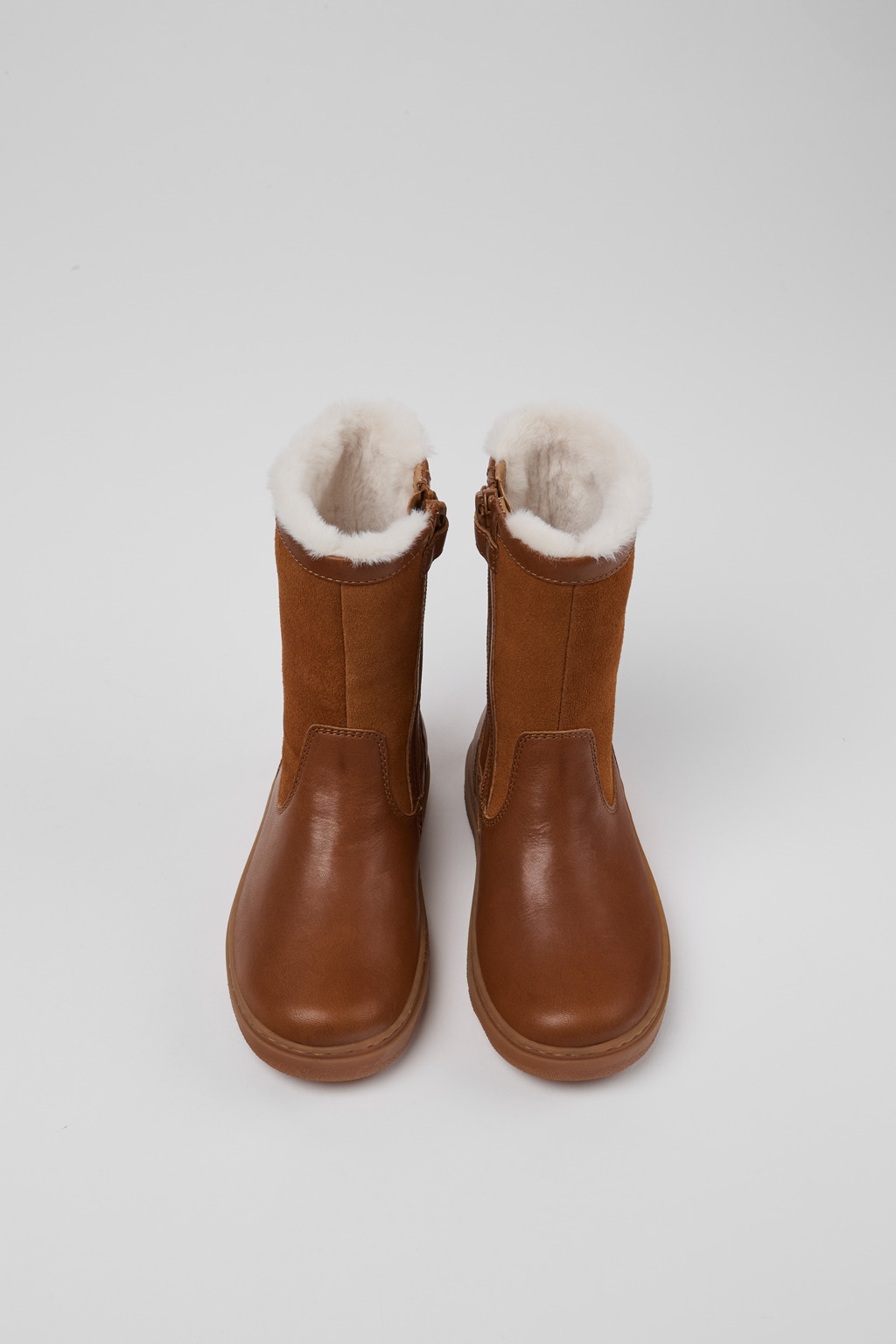 Kiddo Brown Leather and Nubuck Mid Boots for Kids. - Image 4